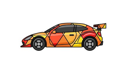 Vector illustration of a sports car with geometric triangle pattern in vibrant colors