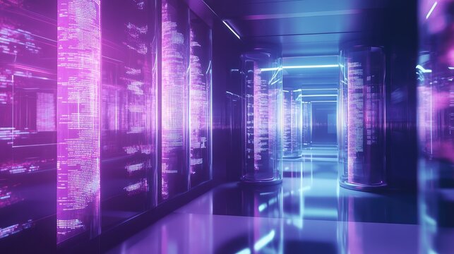 Data center server racks storing digital information - Powered by Adobe