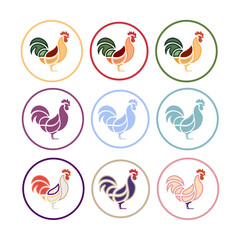 Abstract Rooster Icon Grid  Multicolor Circular Variants for Branding & Decor.ai