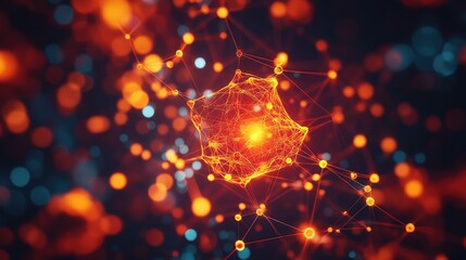 Glowing central neuron connecting digital network nodes