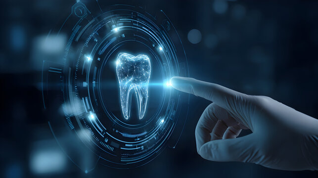 Futuristic holographic projection of human tooth for dental technology and innovation