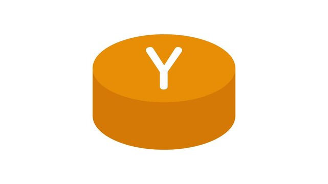 シンプルなYボタンが押されるアニメーション。チュートリアルに使える円柱状のゲームのスイッチのUI