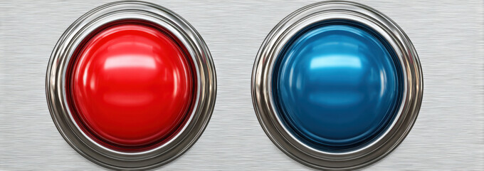 Blue and red oval buttons with shiny chrome frames on white background vector
