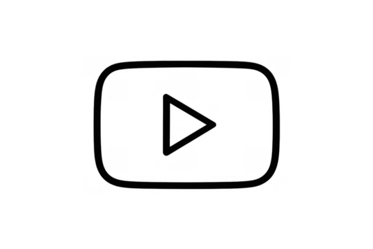 Social media video play button icon outline graphic for online content and streaming applications, transparent background