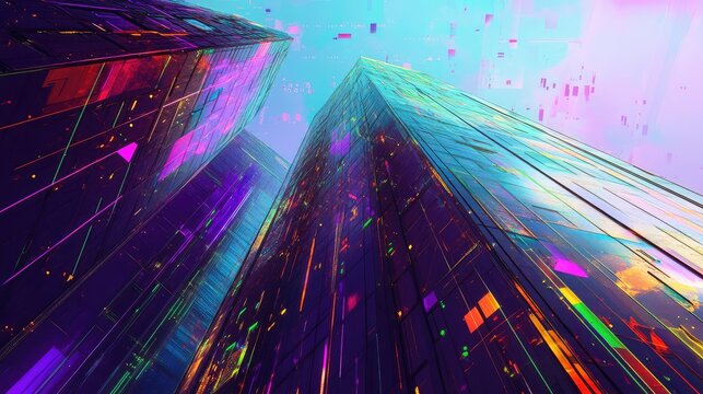 Cyberpunk cityscape with neon glowing architectural towers