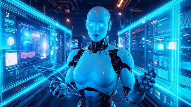 Futuristic robot in high tech environment