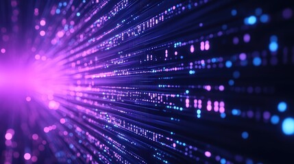 Fiber optics light data flowing in abstract digital network