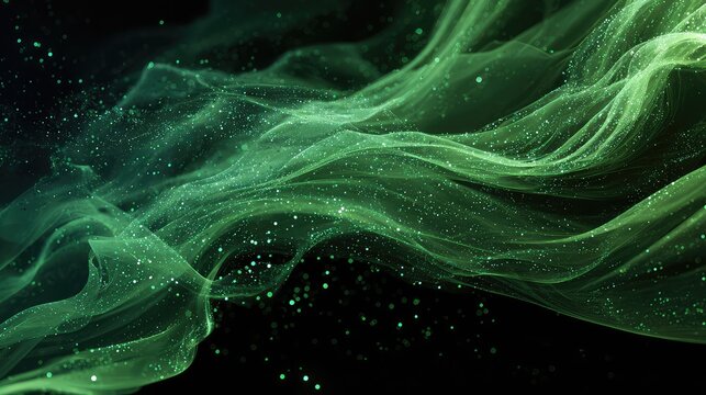 Green abstract flowing wave of glittering particles - Powered by Adobe