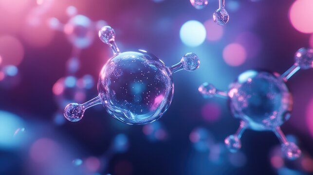 Abstract scientific molecular structure background with atoms floating