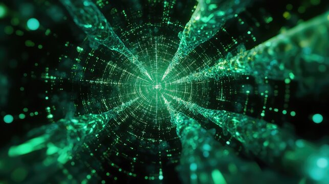 Green digital tunnel displaying data flow and connection - Powered by Adobe