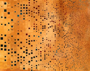 An abstract composition of squares in varying sizes and colors, creating a textured , mosaic-like effect. Tile art.