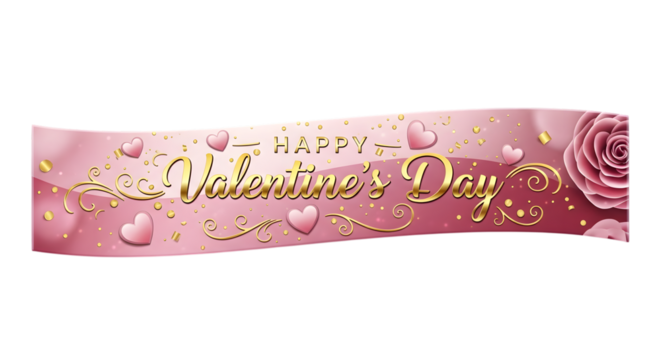 Happy valentines day banner isolated on transparent background