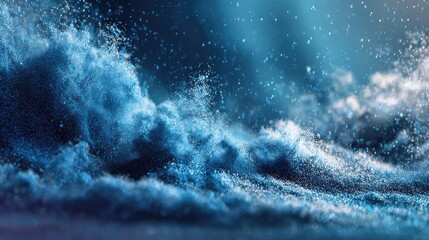 Fototapeta premium Blue particle waves flowing abstract digital background