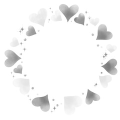 ハートのかわいい丸いフレーム　手描き　水彩風