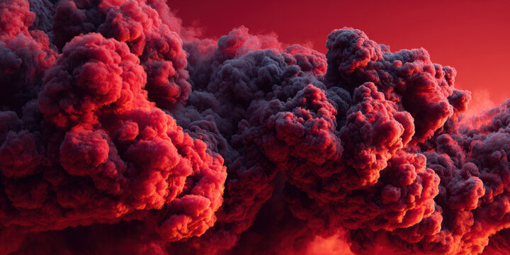 Red and black smoke clouds swirling dynamically against a vibrant red background