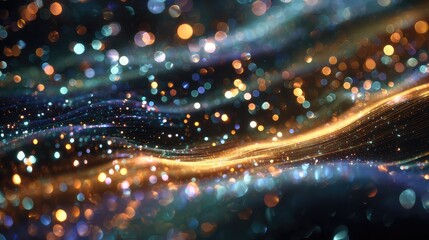 Glowing particles forming abstract wave patterns