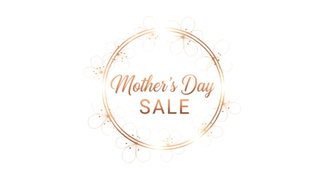 Mothers day sale promotion with floral wreath isolated on transparent background