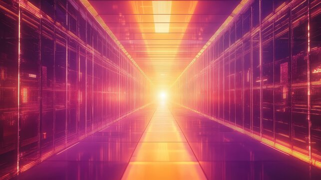 Data center server room glowing digital corridor