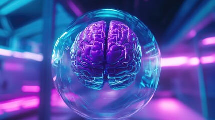Human brain glowing in futuristic artificial intelligence concept