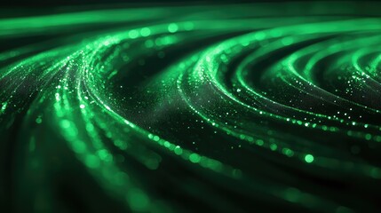Flowing green light waves creating abstract energy background