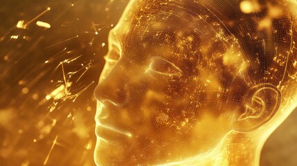 Artificial intelligence glowing head processing data