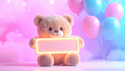 Cute teddy bear with neon sign