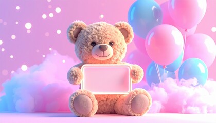 Cute teddy bear with neon sign