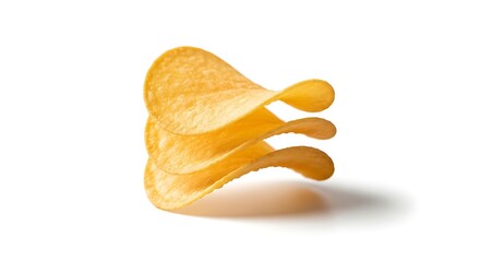 Three crispy potato chips stacked together