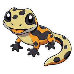 Adorable Cartoon Newt Character on White Background with Black Spots