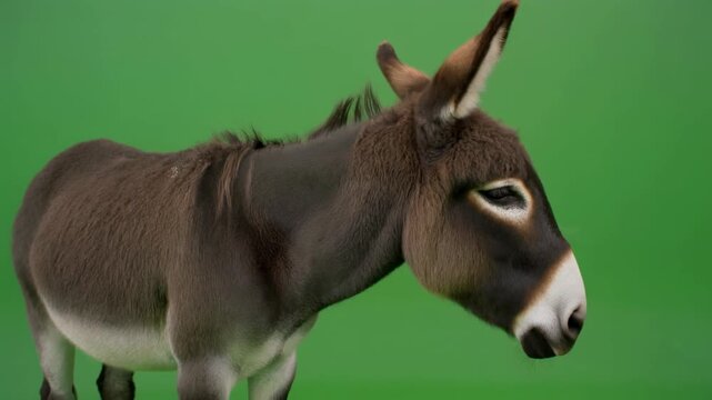 Donkey in Focus A Detailed Shot of a Domesticated Animal Against a Green Screen