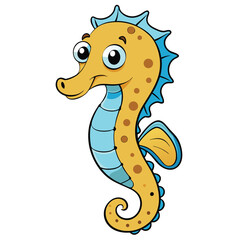 Adorable Cartoon Seahorse with White Background