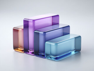 Elegant purple and blue gradient glass chart with three rectangular bars on white background