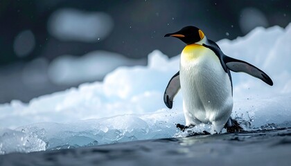 Obraz premium King penguin balancing on ice floe in antarctica habitat wildlife scene bird adventure travel outdoor photography.