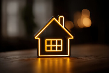 Minimal neon AR home scan icon set with wireframe house and lidar waves on white background