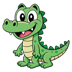 Adorable Green Crocodile Cartoon Character Smiling on White Background