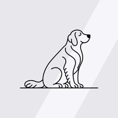 Minimalist Sitting Dog Line Art Outline Illustration 
