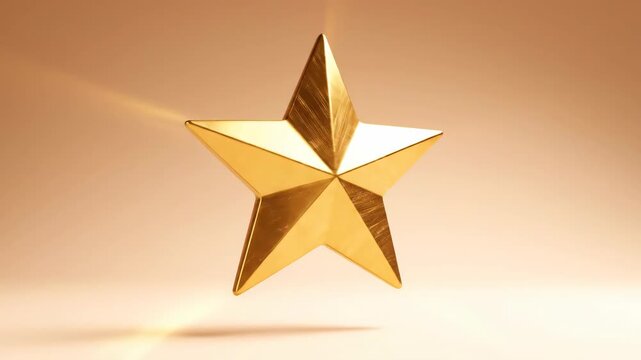 Gold star rotating in a festive motion, shiny award or Christmas ornament for holiday celebration and special occasion.