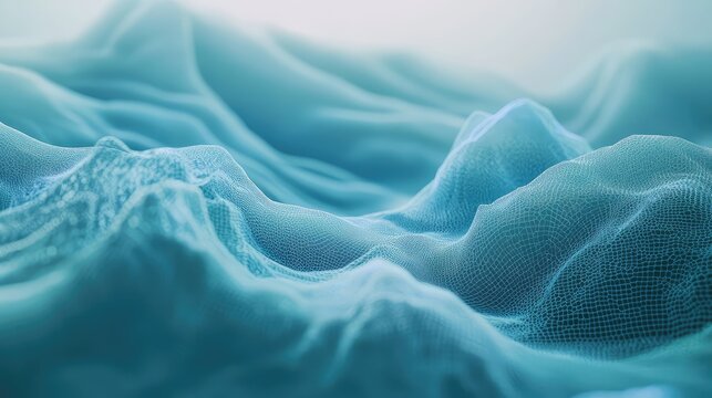 Digital wireframe landscape with flowing data network waves