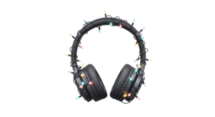 Headphones decorated with colorful holiday lights for festive occasions  