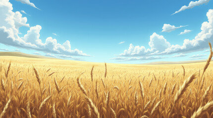 Naklejka premium Ripe Rye Field Under Blue Sky.