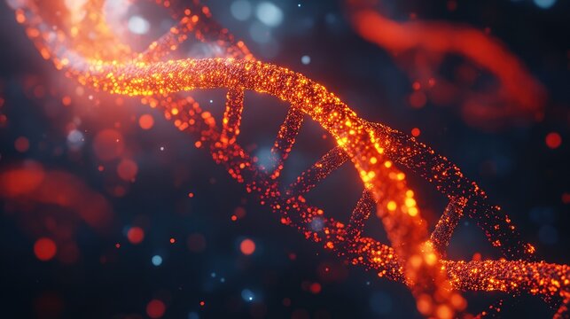 Digital dna helix glowing with scientific particles - Powered by Adobe