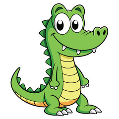 Cartoon Alligator Green Reptile on White Background