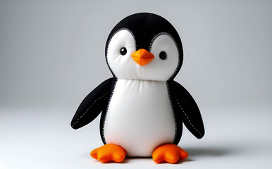 Penguin plush standing, perfect for arctic bird toys. Showcases black-white design for winter-themed play.