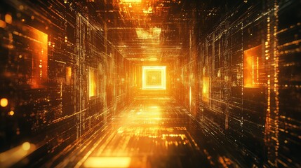 Digital data stream passing through abstract tunnel