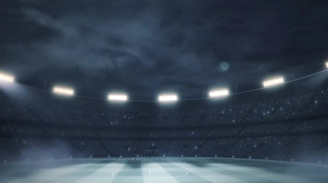 dramatic sports stadium with bright lights and fog