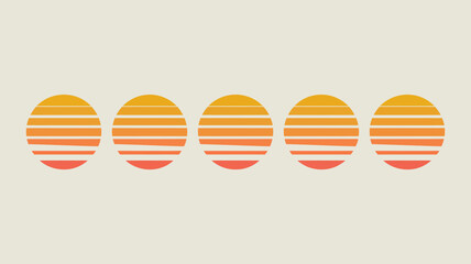 Retro sunset stripes abstract pattern: five gradient circles representing vintage aesthetic, summer vibe, and stylized horizon
