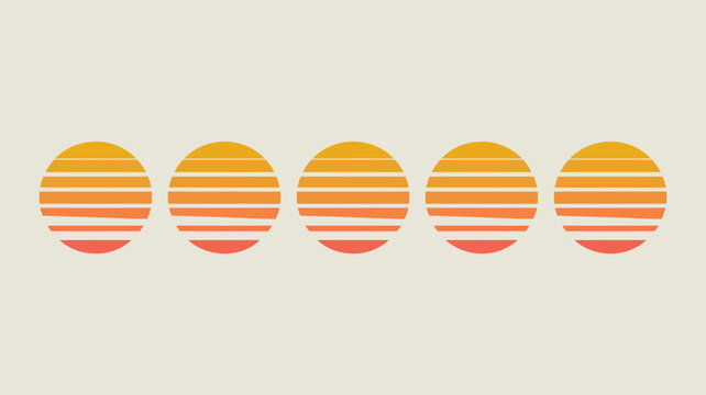 Retro sunset stripes abstract pattern: five gradient circles representing vintage aesthetic, summer vibe, and stylized horizon