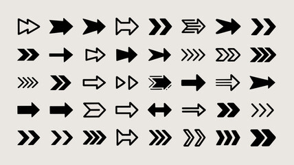Extensive collection of diverse arrow icons and symbols for navigation, user interface design, web, and digital projects