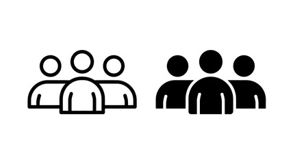 Group of three user profile icons in outline and solid fill, representing team, community, and social network concepts