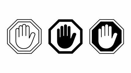 Stop hand sign vector icons set. prohibition, warning, danger, entry denied, restriction, and alert symbol collection.